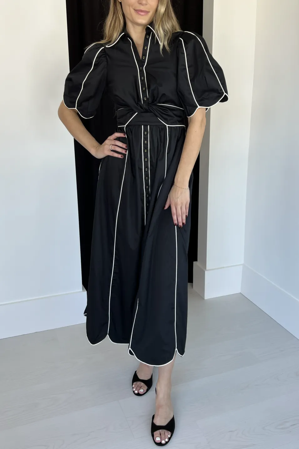 Black And White Short Sleeve Midi Dress
